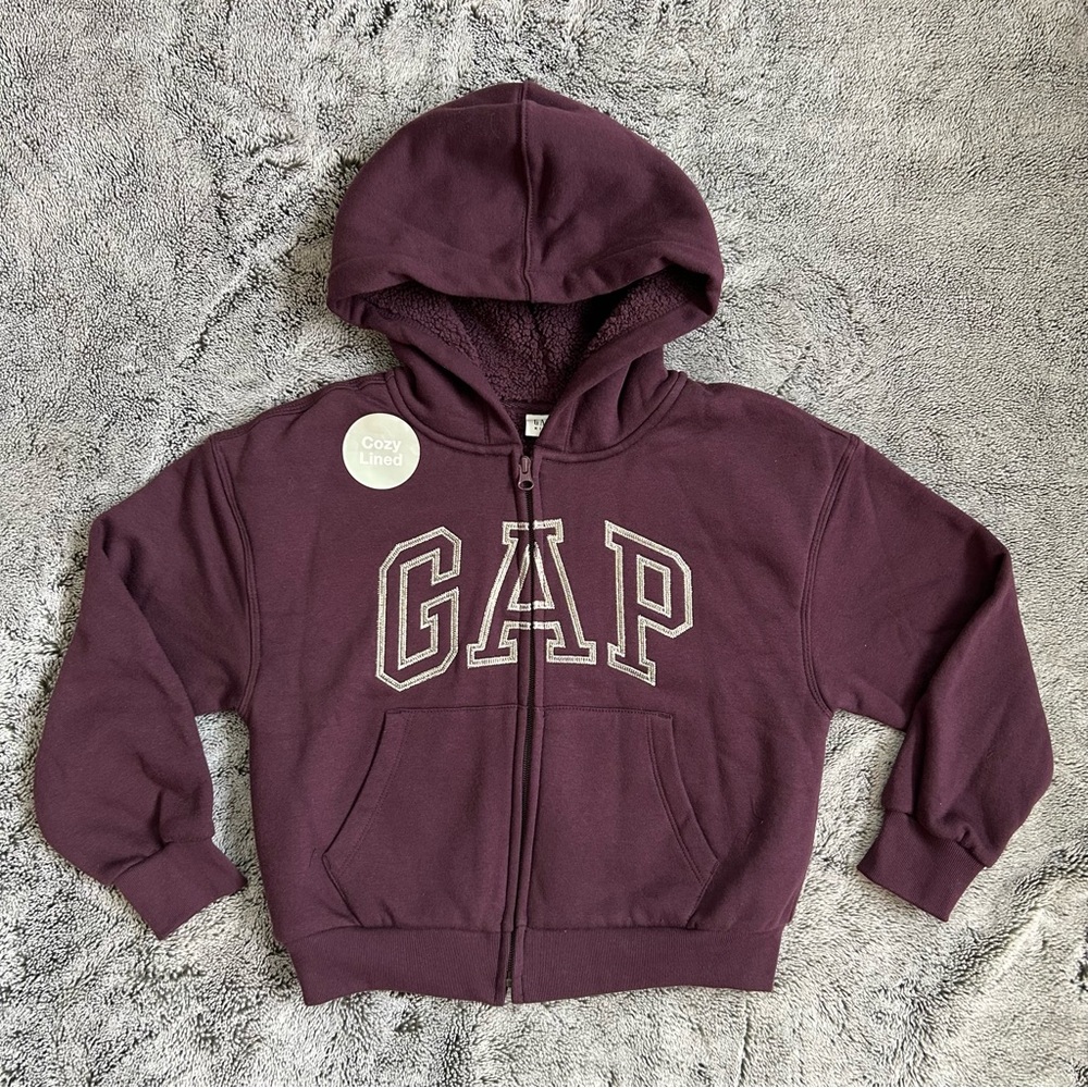 💜 NWT! GAP Kids Cozy Cotton Blend Sherpa Lined Purple Hoodie Sweatshirt